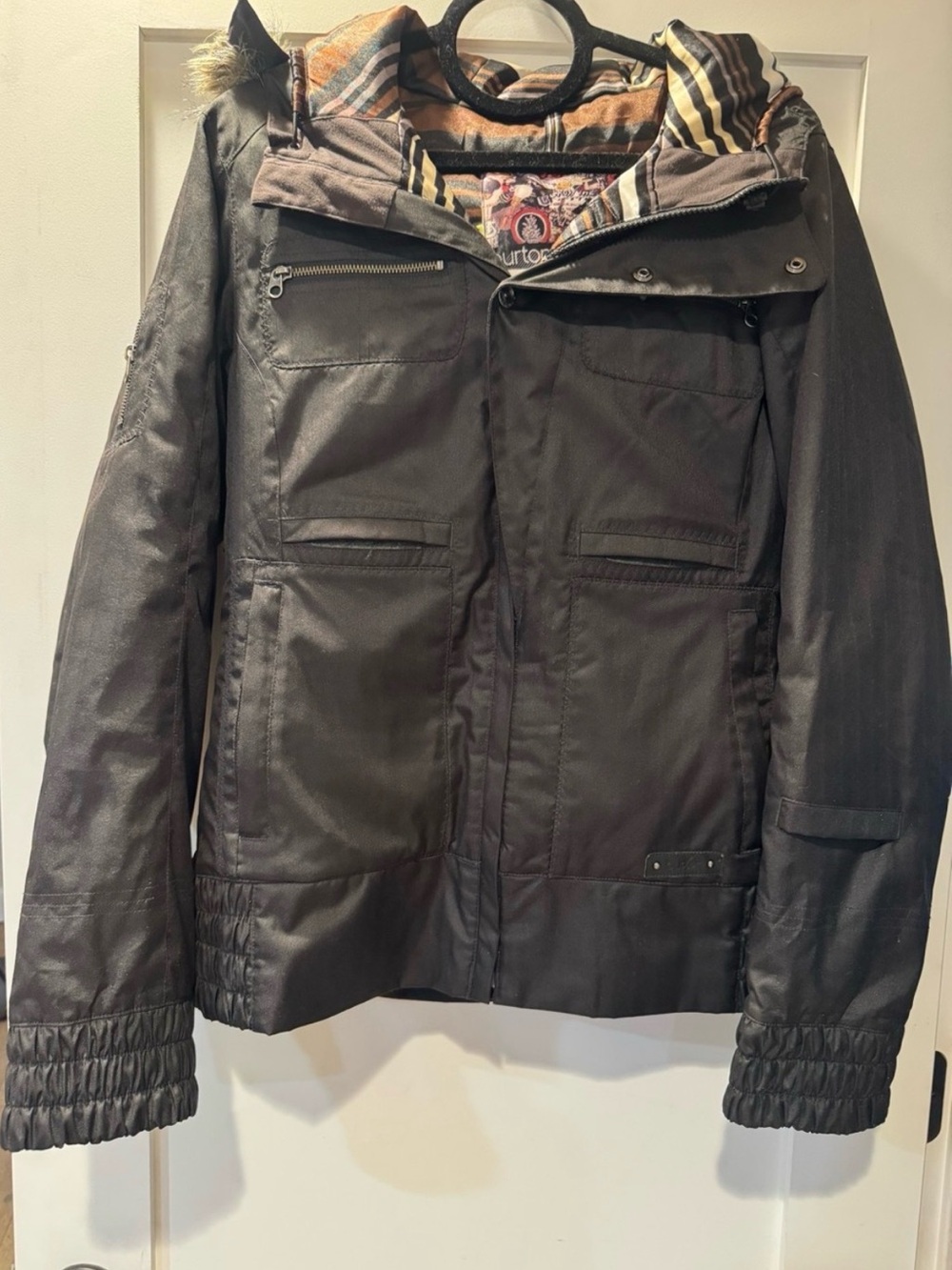 Burton DRYRIDE Women’s Snowboard Ski Jacket Size L Black Brown Hooded